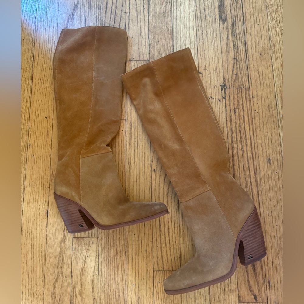 Sam Edelman Indigo Stacked Heel Suede Knee-High Boots